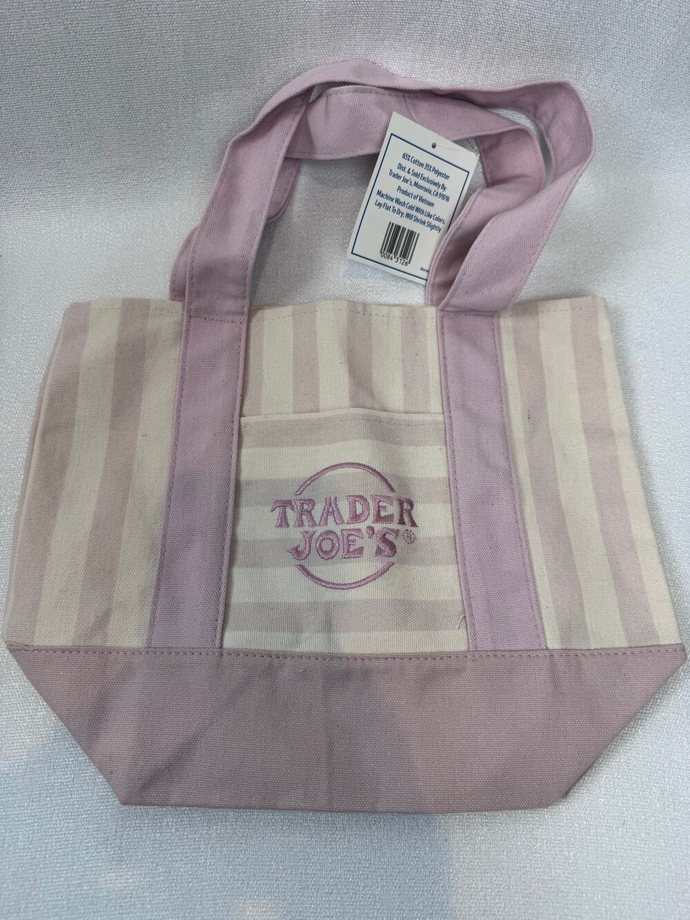 Trader Joe's pastel pink & beige striped mini canvas tote Chic limited-edition